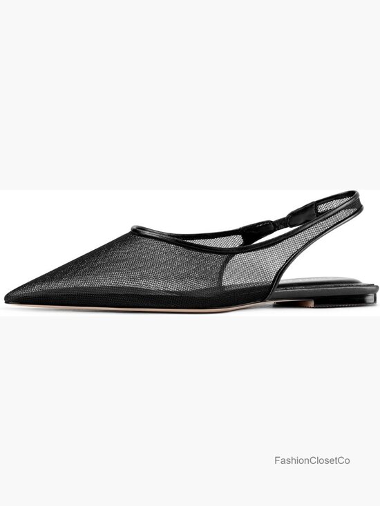 Shoes - Mesh Ballet Flats Women Pointed Toe Slingback Pumps Low Heel Casual Dress Shoes
